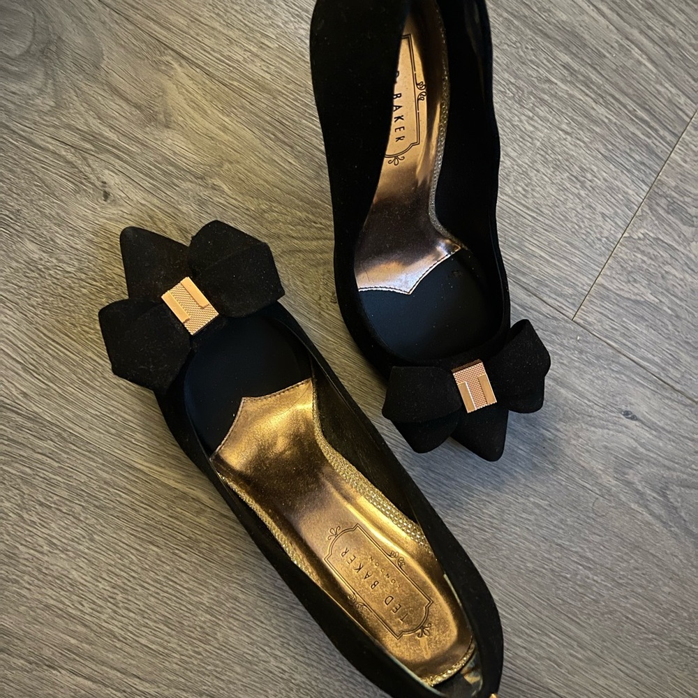 Ted Baker Black Suede Flats with Bow Accent